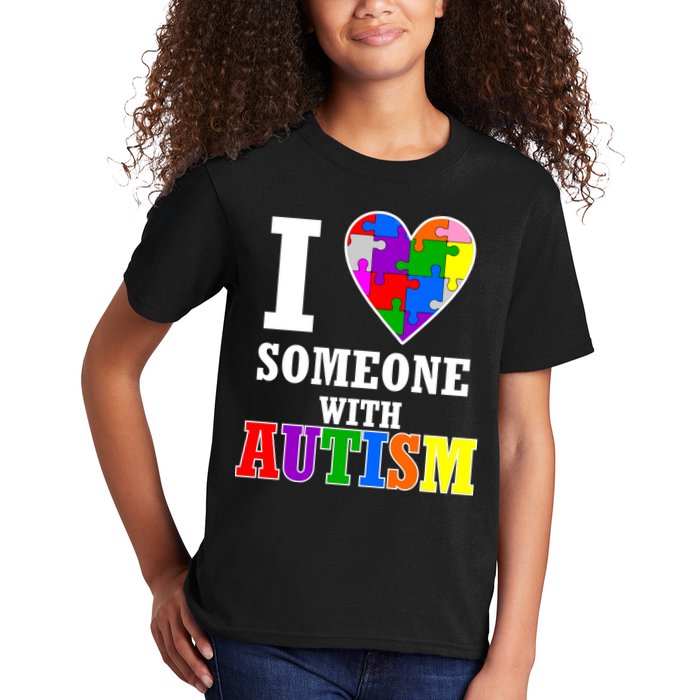 I Love Someone With Autism Puzzle Piece Heart Kids T-Shirt