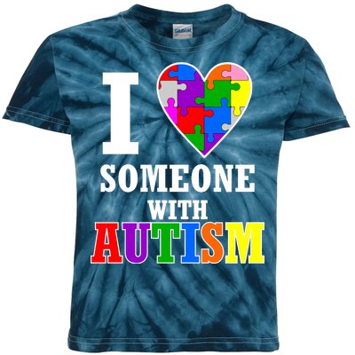 I Love Someone With Autism Puzzle Piece Heart Kids Tie-Dye T-Shirt