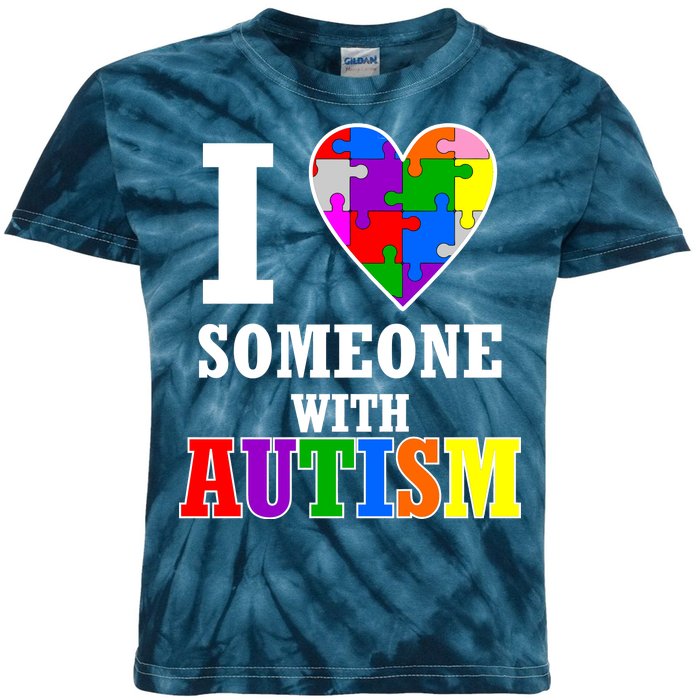 I Love Someone With Autism Puzzle Piece Heart Kids Tie-Dye T-Shirt