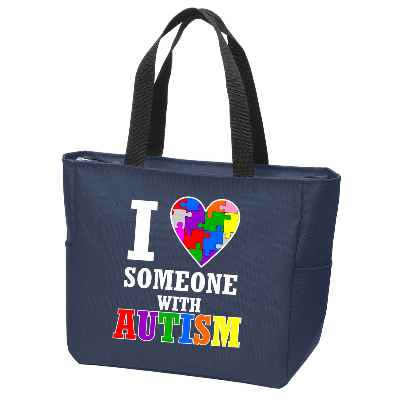 I Love Someone With Autism Puzzle Piece Heart Zip Tote Bag