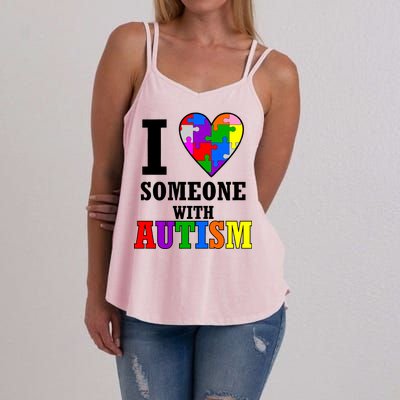 I Love Someone With Autism Puzzle Piece Heart Women's Strappy Tank