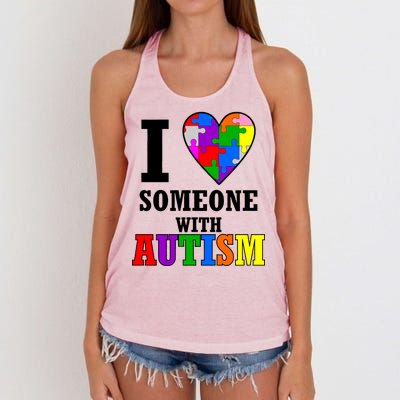 I Love Someone With Autism Puzzle Piece Heart Women's Knotted Racerback Tank