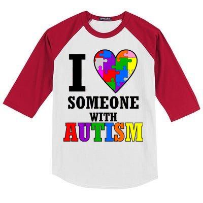 I Love Someone With Autism Puzzle Piece Heart Kids Colorblock Raglan Jersey