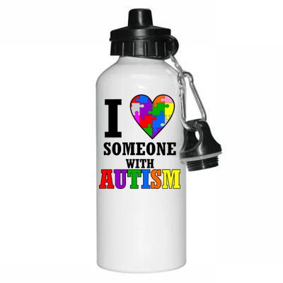 I Love Someone With Autism Puzzle Piece Heart Aluminum Water Bottle