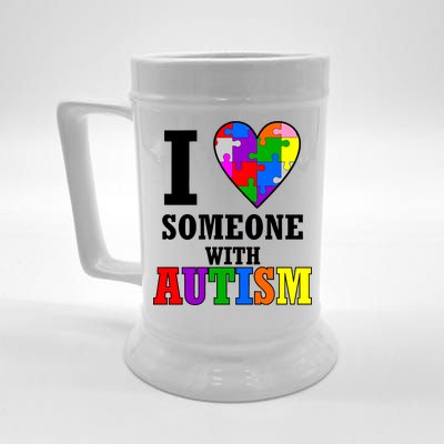 I Love Someone With Autism Puzzle Piece Heart Beer Stein