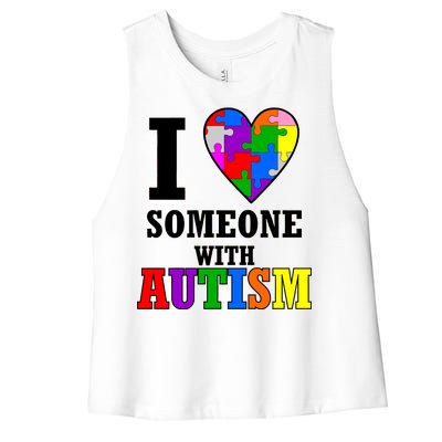 I Love Someone With Autism Puzzle Piece Heart Women's Racerback Cropped Tank