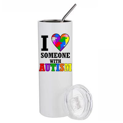 I Love Someone With Autism Puzzle Piece Heart Stainless Steel Tumbler