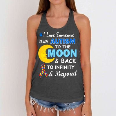 I Love Someone With Autism To The Moon & Back Women's Knotted Racerback Tank