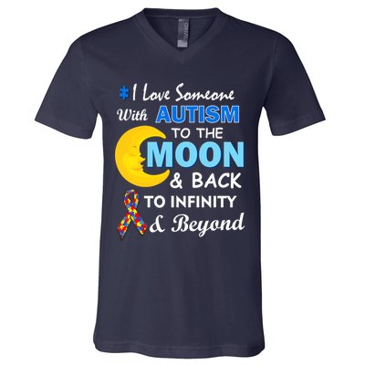 I Love Someone With Autism To The Moon & Back V-Neck T-Shirt