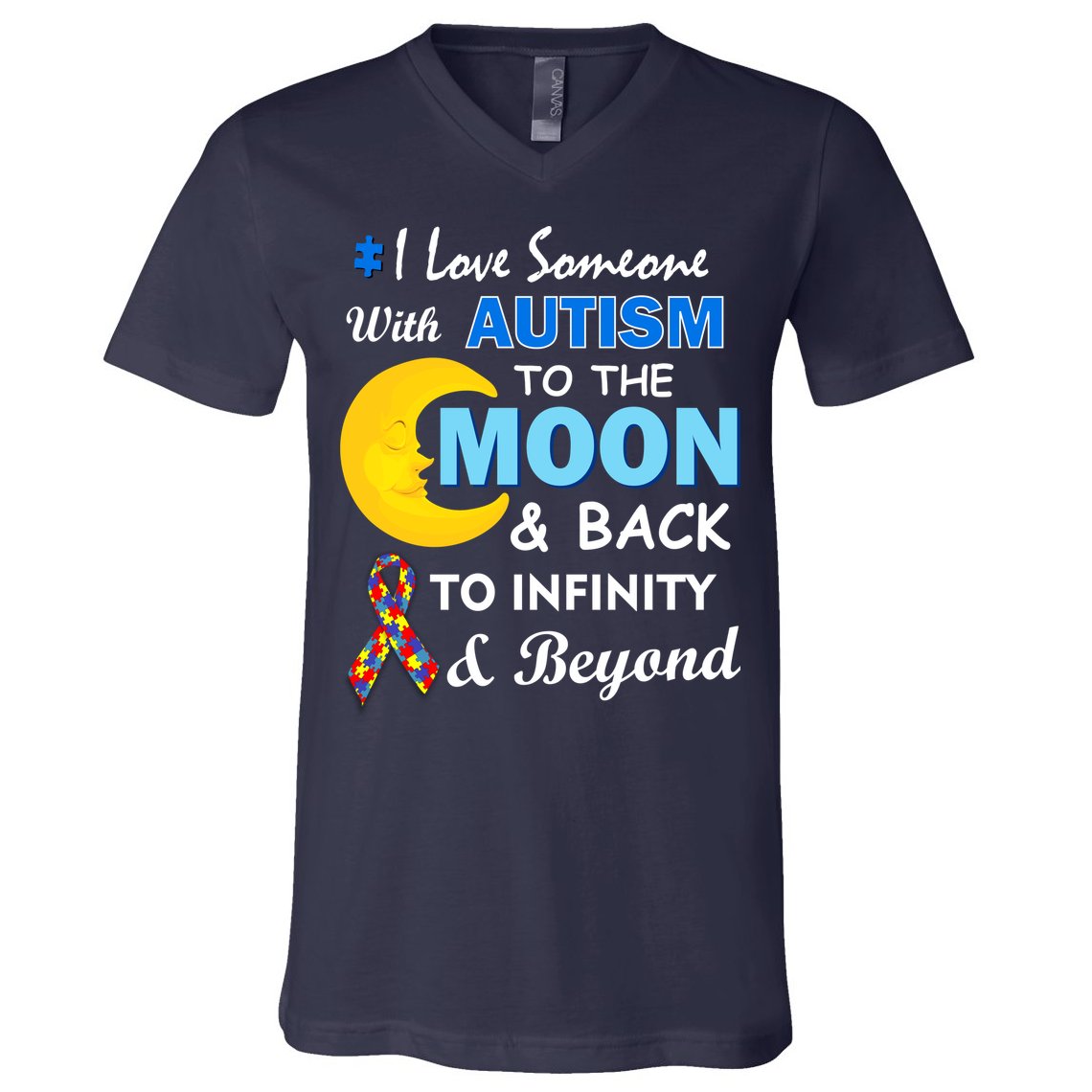 I Love Someone With Autism To The Moon & Back V-Neck T-Shirt