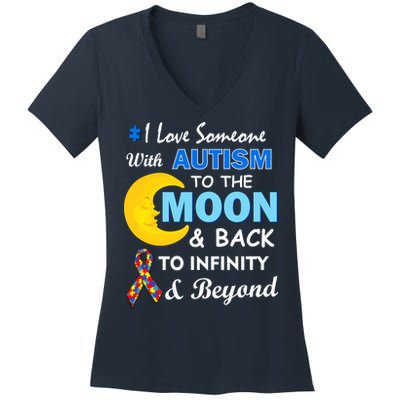 I Love Someone With Autism To The Moon & Back Women's V-Neck T-Shirt
