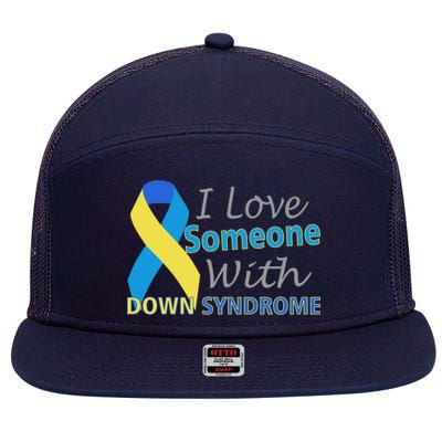 I Love Someone With Down Syndrome Awareness 7 Panel Mesh Trucker Snapback Hat