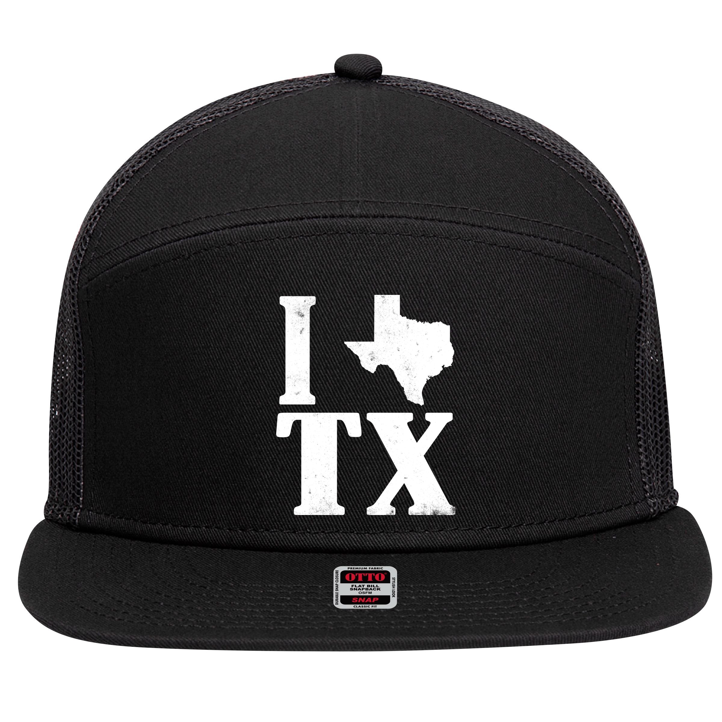 I Love Texas 7 Panel Mesh Trucker Snapback Hat