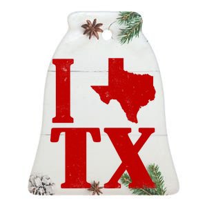 I Love Texas Ceramic Bell Ornament