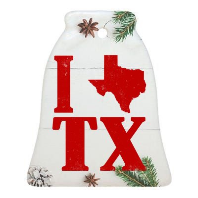 I Love Texas Ceramic Bell Ornament