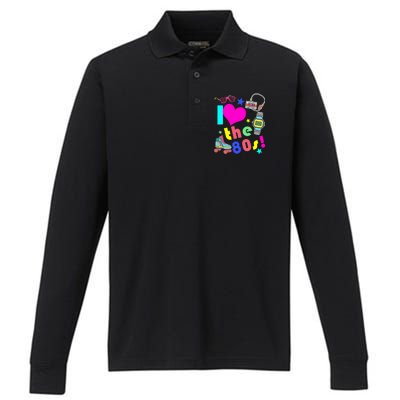 I Love The 80s Retro Party Mash-up Performance Long Sleeve Polo