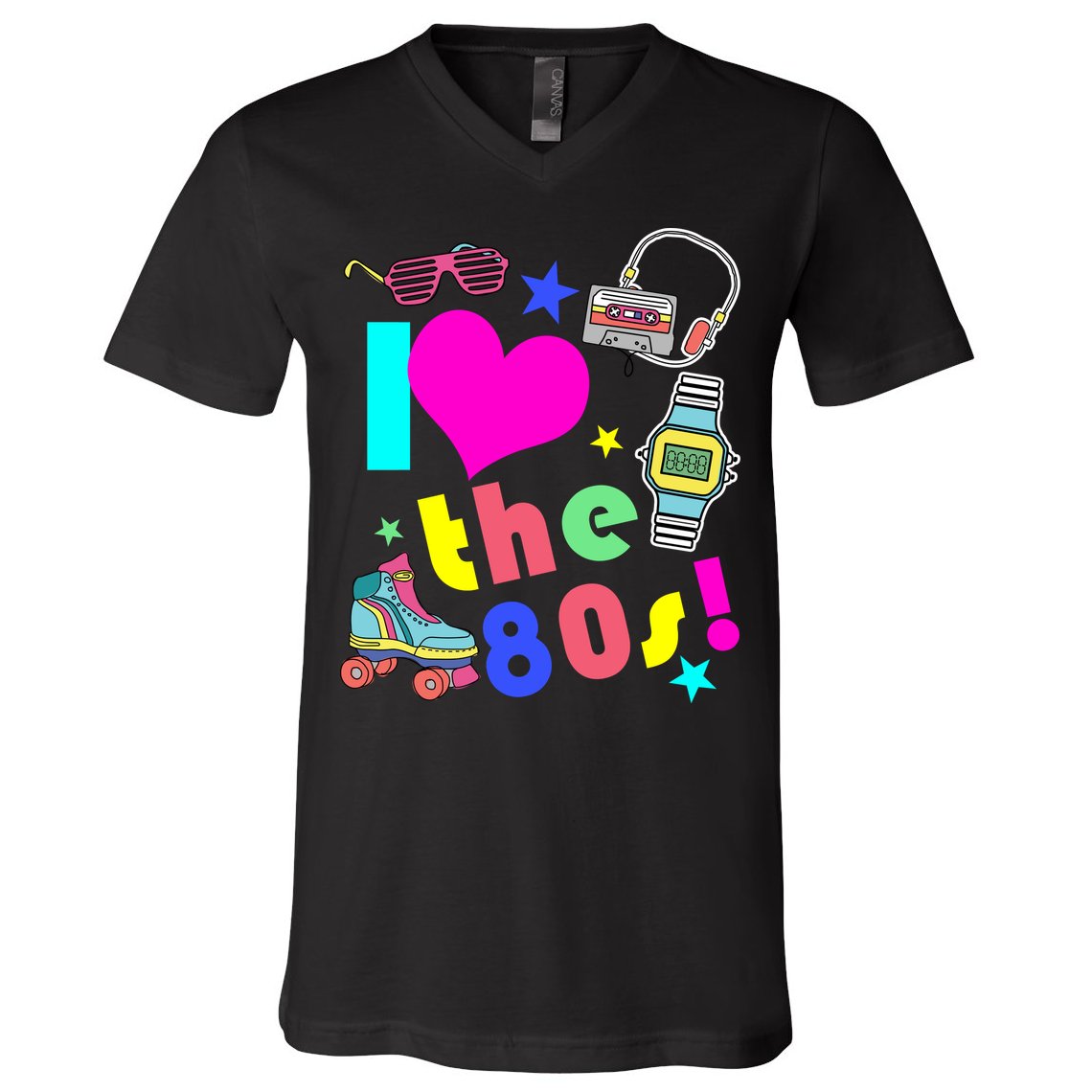 I Love The 80s Retro Party Mash-up V-Neck T-Shirt