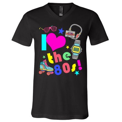 I Love The 80s Retro Party Mash-up V-Neck T-Shirt