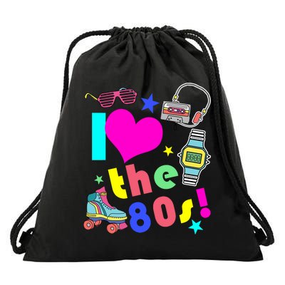 I Love The 80s Retro Party Mash-up Drawstring Bag