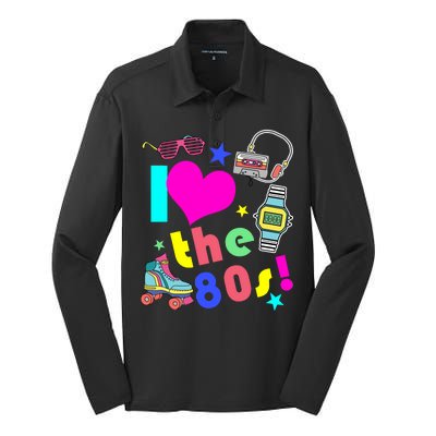 I Love The 80s Retro Party Mash-up Silk Touch Performance Long Sleeve Polo