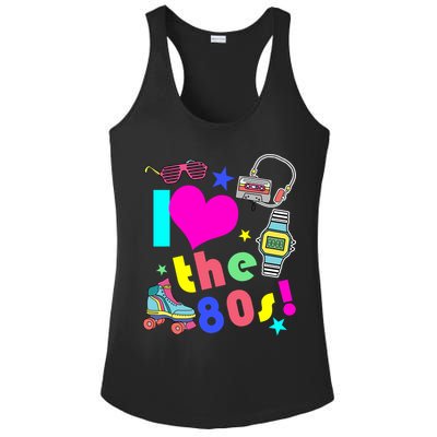 I Love The 80s Retro Party Mash-up Ladies PosiCharge Competitor Racerback Tank