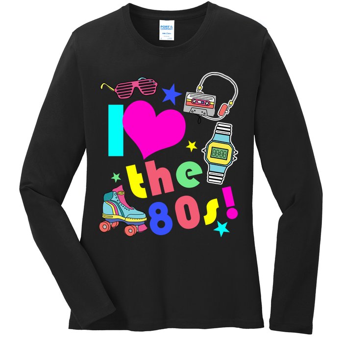 I Love The 80s Retro Party Mash-up Ladies Long Sleeve Shirt