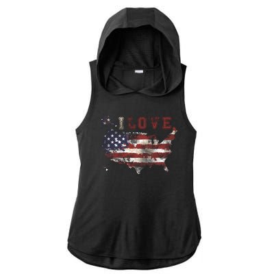 I Love The United States Ladies PosiCharge Tri-Blend Wicking Draft Hoodie Tank