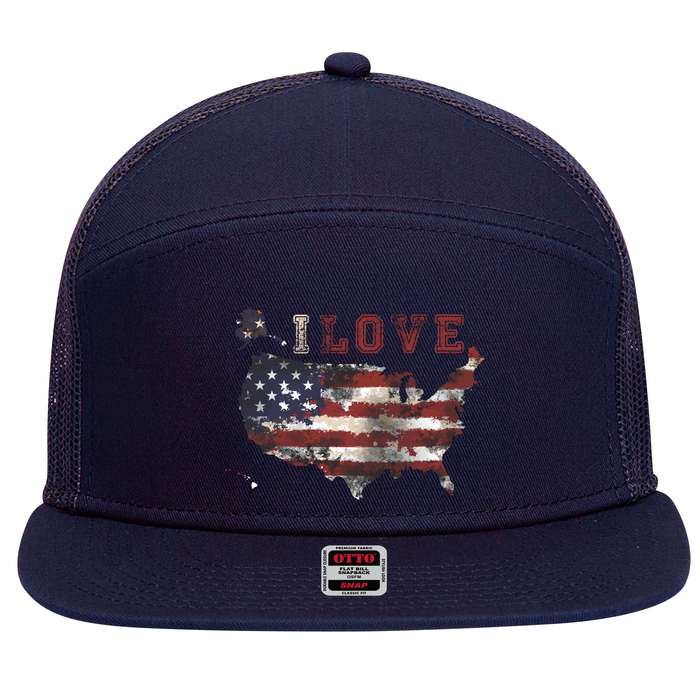 I Love The United States 7 Panel Mesh Trucker Snapback Hat