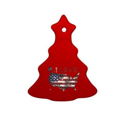 I Love The United States Ceramic Tree Ornament