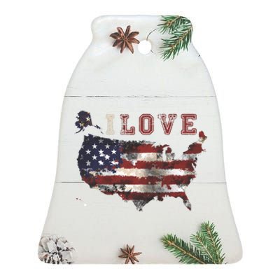 I Love The United States Ceramic Bell Ornament