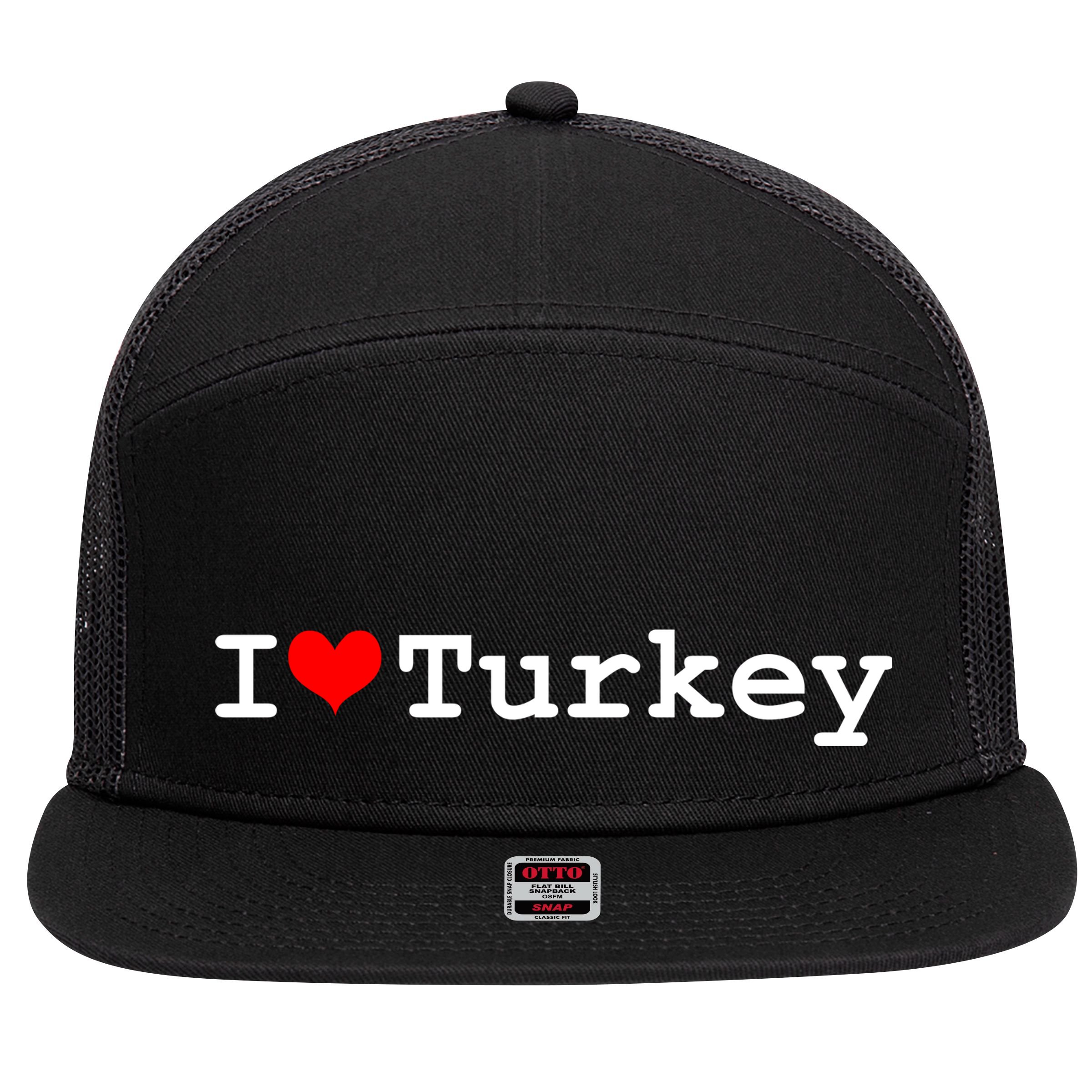 I Love Turkey 7 Panel Mesh Trucker Snapback Hat