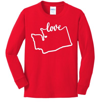 I Love Washington State Kids Long Sleeve Shirt