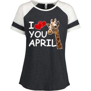 I Love You April The Giraffe Photo Enza Ladies Jersey Colorblock Tee