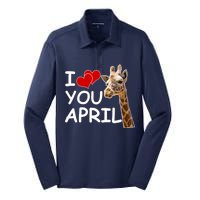 I Love You April The Giraffe Photo Silk Touch Performance Long Sleeve Polo