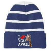 I Love You April The Giraffe Photo Striped Beanie with Solid Band