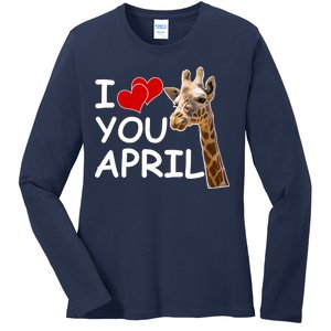 I Love You April The Giraffe Photo Ladies Long Sleeve Shirt