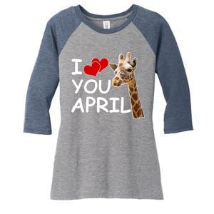 I Love You April The Giraffe Photo Women's Tri-Blend 3/4-Sleeve Raglan Shirt