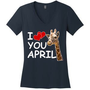 I Love You April The Giraffe Photo Women's V-Neck T-Shirt