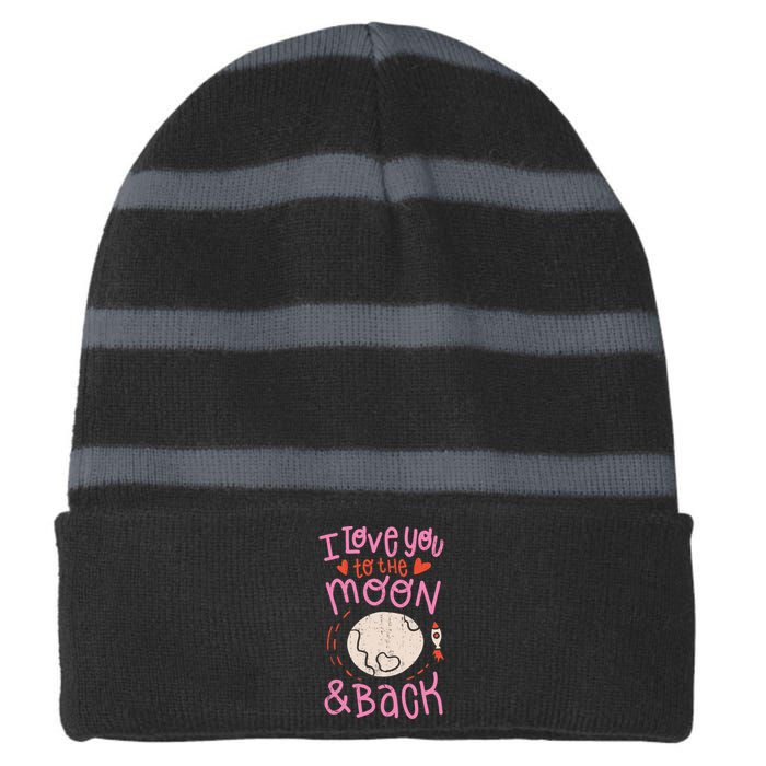 I Love You To The Moon And Back Striped Beanie with Solid Band