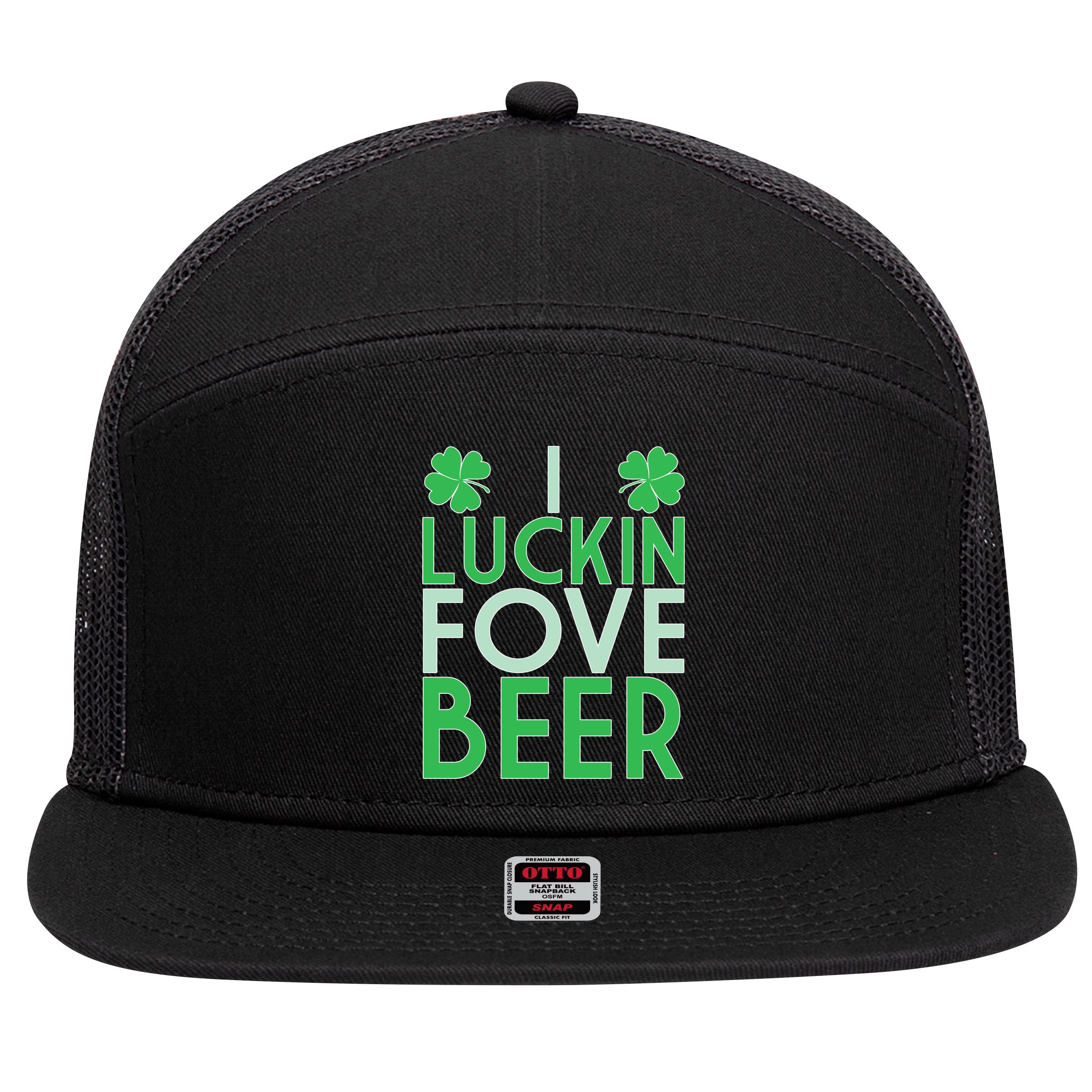 I Luckin Fove Beer 7 Panel Mesh Trucker Snapback Hat