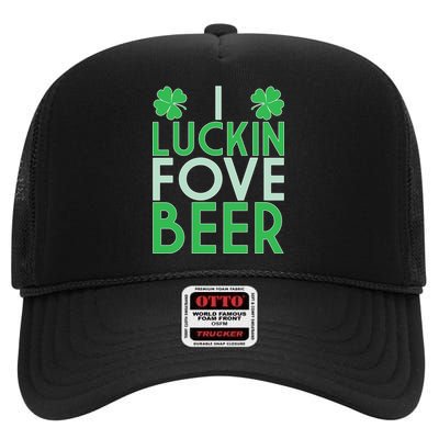 I Luckin Fove Beer High Crown Mesh Back Trucker Hat