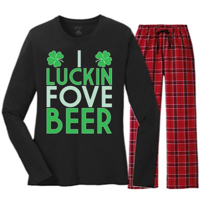 I Luckin Fove Beer Women's Long Sleeve Flannel Pajama Set 