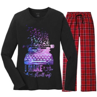 I Make Stuff Up Typewriter Women's Long Sleeve Flannel Pajama Set 