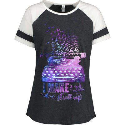 I Make Stuff Up Typewriter Enza Ladies Jersey Colorblock Tee