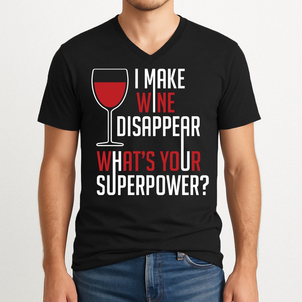 I Make Wine Disappear Funny Wine Lover V-Neck T-Shirt