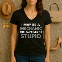 I May Be A Mechanic But I Can't Fix Stupid Women's V-Neck T-Shirt