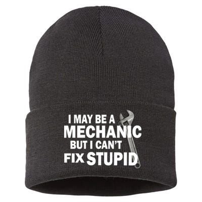 I May Be A Mechanic But I Can't Fix Stupid Funny Sustainable Knit Beanie