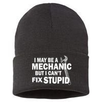 I May Be A Mechanic But I Can't Fix Stupid Funny Sustainable Knit Beanie