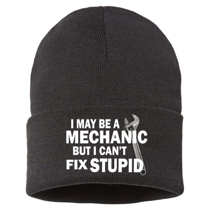I May Be A Mechanic But I Can't Fix Stupid Funny Sustainable Knit Beanie