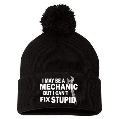 I May Be A Mechanic But I Can't Fix Stupid Funny Pom Pom 12in Knit Beanie